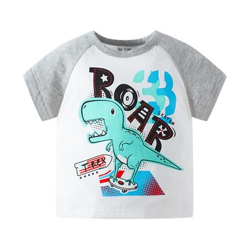 BE TOP - 純棉短袖上衣-ROAR滑板恐龍-灰色