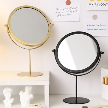 高顏值臺式化妝鏡可旋轉梳妝鏡子女大宿舍桌面鐵藝銅鏡子