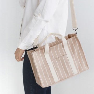 韓國 Conitale - 帆布多隔層媽媽包/推車收納袋-線條杏 (31X22X15cm)