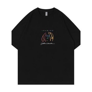 John Lennon約翰列儂披頭士樂隊休閑純棉圓領落肩寬松搖滾短袖T恤