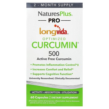 NaturesPlus, Pro Longvida®，姜黃素，500 毫克，60 粒膠囊