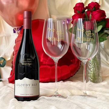 結婚禮物訂製 文字雕刻雲霧之灣黑皮諾葡萄酒 客製化禮盒 送姐妹