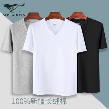 七匹狼男士t恤純棉短袖打底衫內穿春夏季v領背心上衣半袖全棉汗衫