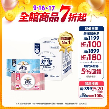 【Kleenex 舒潔】濕式衛生紙 40抽x16包/箱 / 女性專用濕式衛生紙 40抽x12包/箱 (箱購)