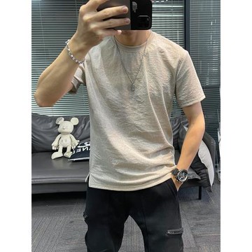 天絲棉麻短袖T恤男2026夏季男款純色涼感亞麻速干冰絲透氣潮牌款