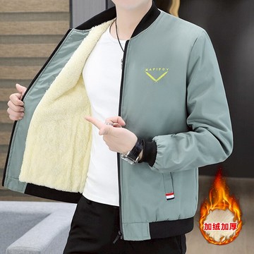 外套男士秋冬季加絨加厚棒球領夾克衫青少年大碼休閑男裝上衣褂子