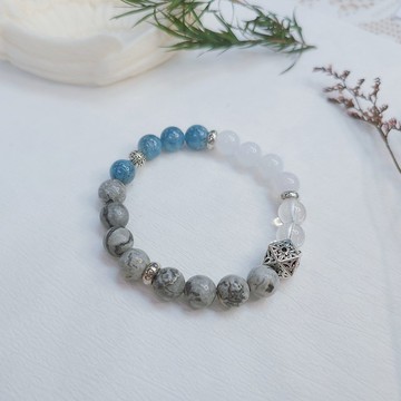 海藍寶 藍玉髓 地圖石 白水晶||事業招財 溝通自信 舒壓 水晶手鍊