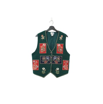 Back to Green-復古毛料背心 綠底縫線花紋 v-17/sweater vest