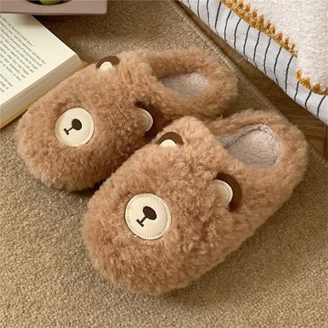細細條 情侶可愛卡通小熊棉拖鞋男女冬家用防滑保暖毛絨絨月子鞋