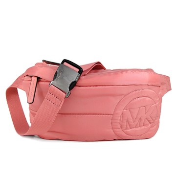 MICHAEL KORS Rae 大圓標Logo绗縫防潑水輕量尼龍腰/胸兩用包(日落粉)
