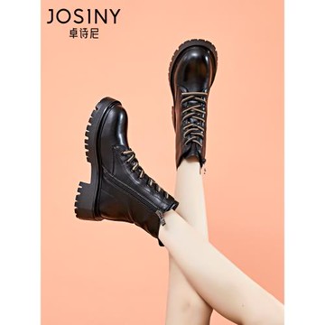 卓詩尼馬丁靴女2025秋冬新款單靴ins潮時尚英倫風厚底粗跟短靴女