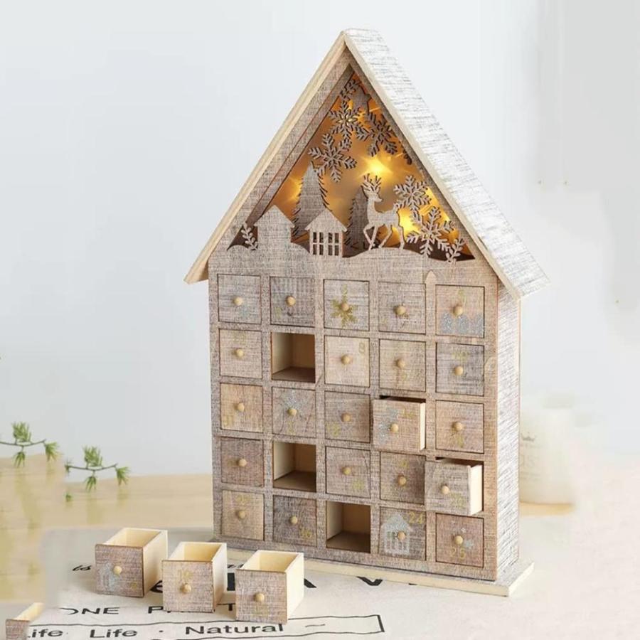 Advent Calendars Wood Christmas Calendar LED Lights Christmas House Deer Pi