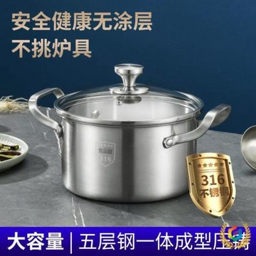 德國316不銹鋼湯鍋加厚家用蒸鍋煮粥鍋燉鍋雙耳燃氣灶電磁爐