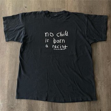 歐美設計感小眾潮牌~美式休閑不規則英文字母手繪涂鴉純棉短袖T恤