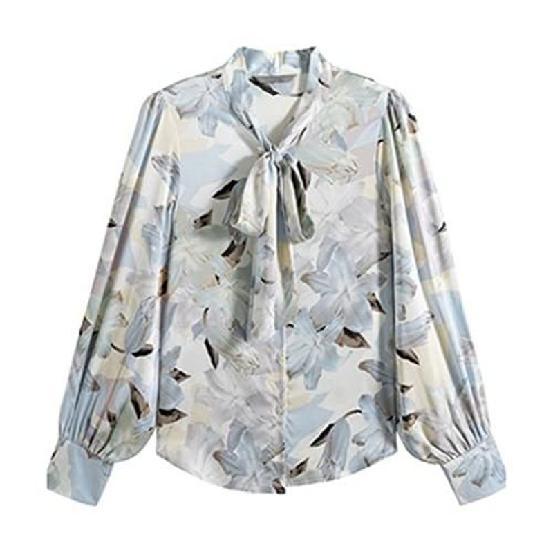 WSSBK Ladies Bow Neck Printed Chiffon Blouse Blouse Blouse Blouse