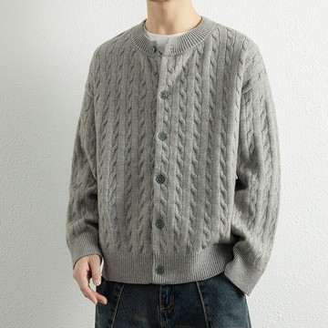 秋冬純色復古男士毛衣開衫外套寬松慵懶風休閑百搭針織毛線衣服男鑫弘-衣錦男裝