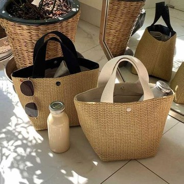 韓國ins復古草編包女手提編織包2021夏天新款度假沙灘包藤編包包