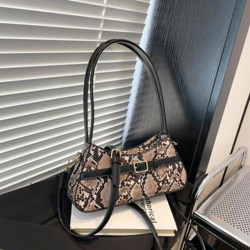 潮流單肩女包2025春新款蛇皮紋時尚歐美百搭復古皮帶裝飾感腋下包