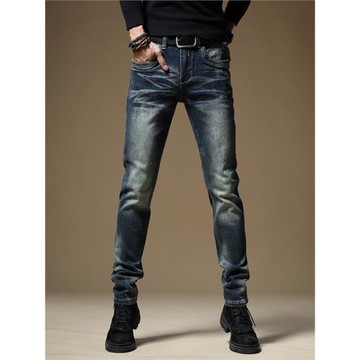 高端牛仔褲男加長版115cm高個子長腿韓版潮復古彈力小腳牛仔長褲