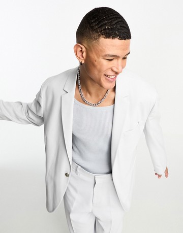 ASOS DESIGN oversized suit jacket in ice grey in micro texture