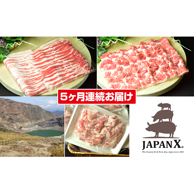 定期便 5ヶ月 JAPAN X 豚肉 3種 2mm スライス セット 2.8kg バラ 肩ロース 小間