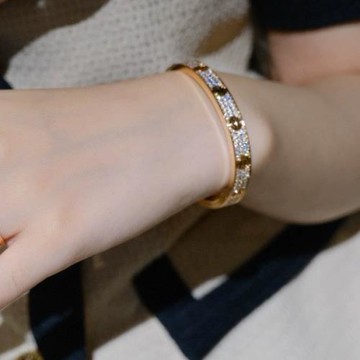 CNC莫桑鉆滿天星手鐲女鍍18k玫瑰金不帶主鉆黑釘情侶手環大碼男潮