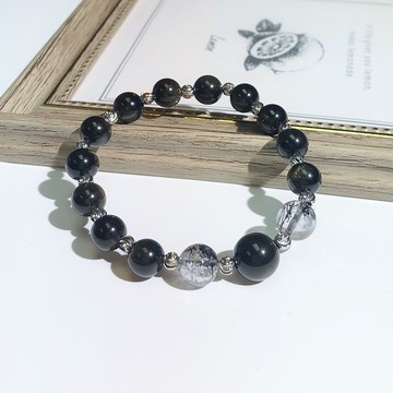 辟邪  提升金運 金曜石 黑髪晶 手鏈 天然石  財運 黑髮晶 水晶