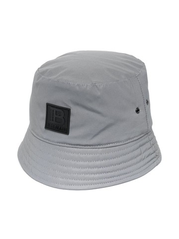 Balmain Kids - logo-patch bucket hat - kids - Polyester/PVC/Cotton - II - Grey