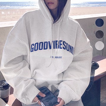 【QV5188】魔衣子-字母印花內加絨長袖帽T