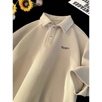 美式重磅復古翻領短袖T恤男簡約百搭加肥大碼胖人半袖polo衫體恤