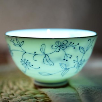 日本進口線唐草創意陶瓷餐具魚盤平盤子骨碟日式釉下彩湯碗米飯碗