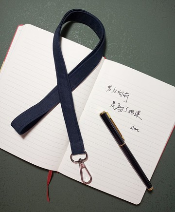 職場必備-寬版有機棉-識別證頸掛繩/手機掛繩/證件带-煙藍