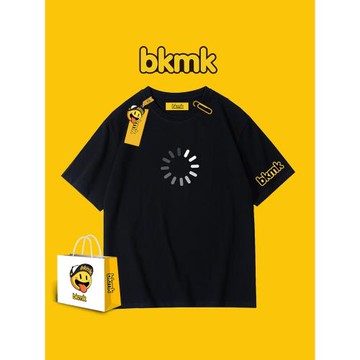bkmk夏季潮牌趣味簡約圖標印花短袖t恤男學生情侶裝半袖體恤衫ins