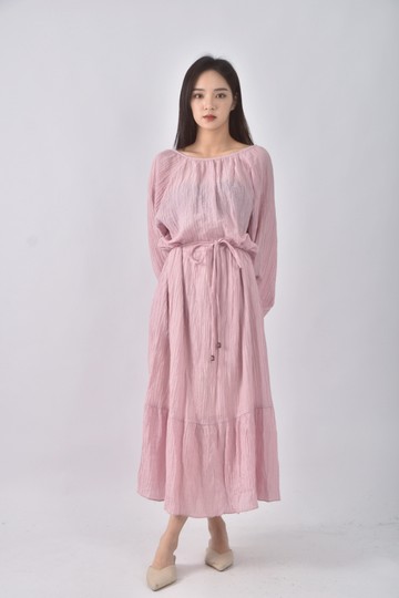 (XL) 質感粉色綁帶洋裝