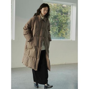 moofeel襯衫式中長款羽絨服2023新通勤簡約純色面包服冬季外套