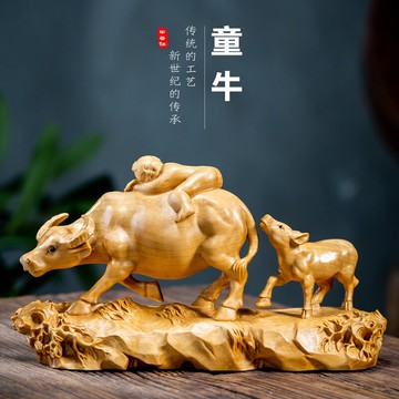 木雕物小木雕刻童牛童年光家居中式水工品件