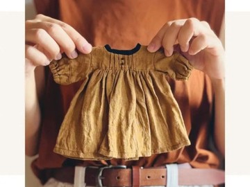 亞麻立領洋裝 咖啡色 玩偶服