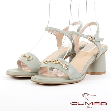 【CUMAR】金屬馬銜釦裝飾粗跟涼拖鞋-綠