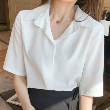白襯衫女士短袖正肩襯衫夏季通懃職業正裝氣質韓版大碼襯衣工作服 白襯衫 大碼襯衫 短袖衣服 夏季襯衫 短袖襯衫 職業裝