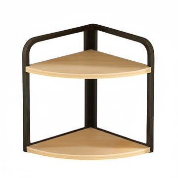 德利生活 角落置物圓角二層架 木板款 29cm x 29cm  黑色 + 淺胡桃色  1個