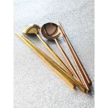 玫瑰金色304不銹鋼家用吃飯勺子筷子便攜盒餐具套裝上班叉子勺叉