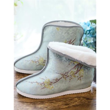 24秋冬新款棉靴流蘇加絨保暖女士民族風綢緞布鞋漢服鞋旗袍短靴