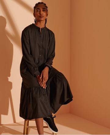 Superdry Women's Women's Cult Studios Tiered Shirt Dress Black - Size: 16 Size: 12