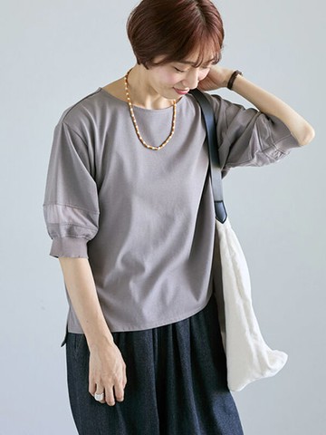 透明感拼接短袖圓領上衣(0F001089510) - Lugnoncure