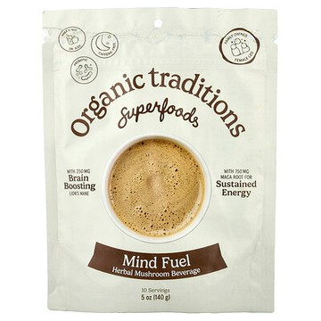 Organic Traditions, 速溶草本蘑菇飲品，心靈染料，無咖啡萃取，5 盎司（140 克）