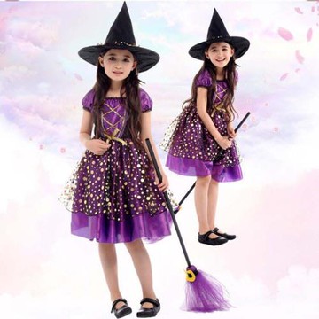 新款兒童小女巫扮演服萬圣節小巫婆魔法師cos服派對活動表演服裝