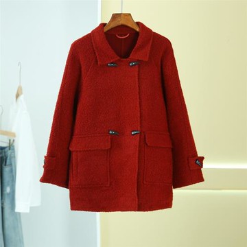 【EG】羊毛+馬海毛韓版牛角扣雙面呢大衣 東陽家2025新品冬裝