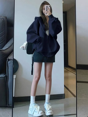 秋冬上衣 美式外套 美式穿搭 學院風 大學生穿搭 長袖上衣 女裝 大學t 帽t 帽踢 小外套 寬鬆 大尺碼 A1
