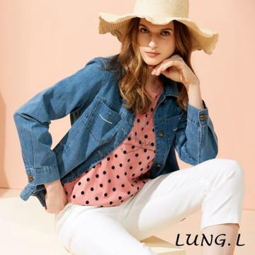 LUNG.L林佳樺 藍色口袋橫條電繡輕薄長袖牛仔外套 LU30C