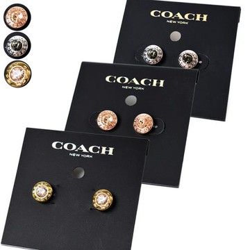 COACH 圓型LOGO水鑽針式耳環-(新款任選)